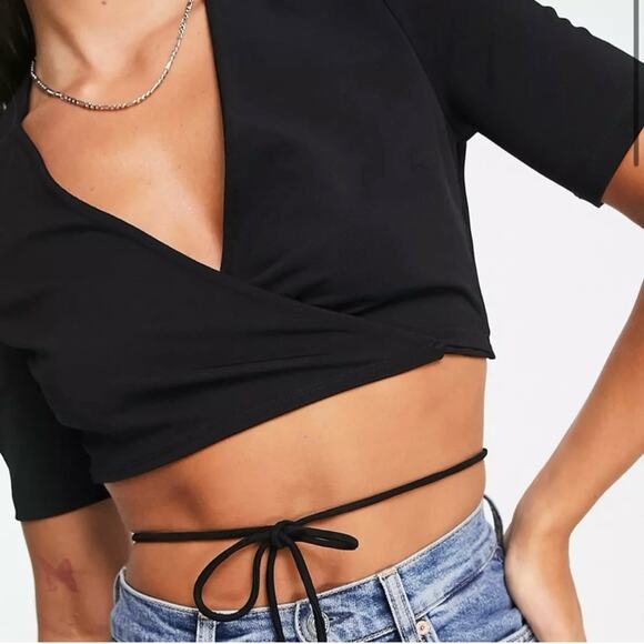 & Other Stories Black Wrap Crop Top size Medium - Picture 3 of 13